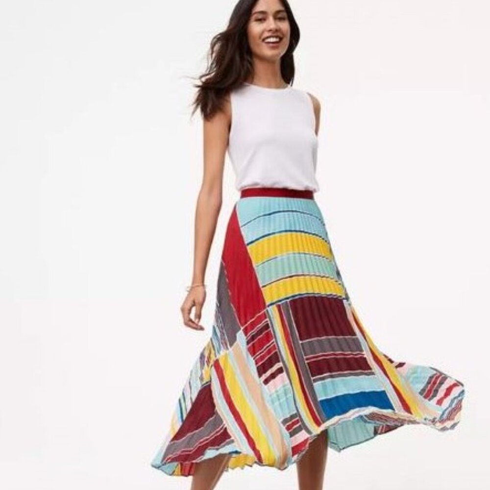 Loft pleated accordion maxi skirt multi color size 00P